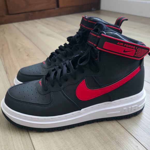 Nike Air Force 1 Boot Black University Red High Top Sneakers Men Sz 12.5 DA0418 - Picture 8 of 16